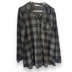 SOFT SURROUNDINGS Flannel Mad About Plaid Tunic Buffalo Plaid Gray Black Sz PXL